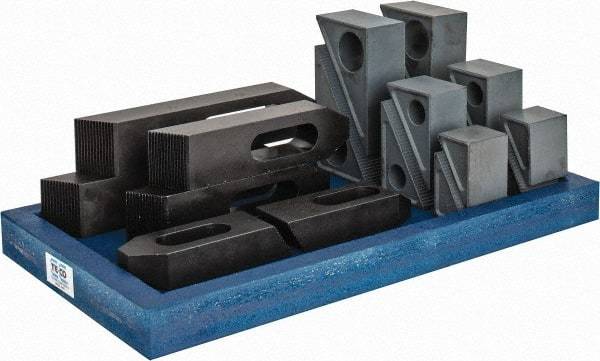 TE-CO - 13 Piece Fixturing Step Block & Clamp Set with 2" Step Block, 7/8 & 1 Stud Thread - Includes 6 Serrated End Clamps, 6 Step Blocks, Holder - Eagle Tool & Supply