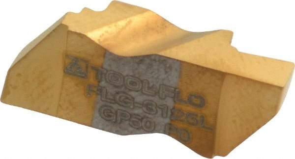 Tool-Flo - 3125FLG Grade GP50, 3.18mm Cutting Width Carbide Grooving Insert - 4.57mm Max Depth of Cut, Left Hand, 0.005 to 0.01" Corner Radius, TiN Finish - Eagle Tool & Supply