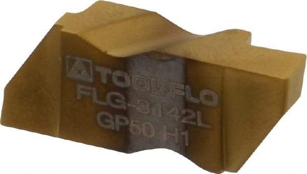 Tool-Flo - 3142FLG Grade GP50, 3.61mm Cutting Width Carbide Grooving Insert - 4.57mm Max Depth of Cut, Left Hand, 0.005 to 0.01" Corner Radius, TiN Finish - Eagle Tool & Supply