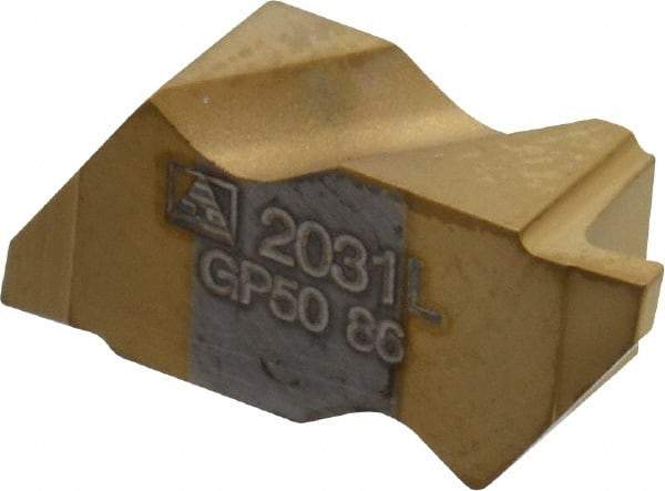 Tool-Flo - 2031FLGP Grade GP50, 1/32" Cutting Width Carbide Grooving Insert - 1.27mm Max Depth of Cut, Left Hand, 0.002 to 0.005" Corner Radius, TiN Finish - Eagle Tool & Supply