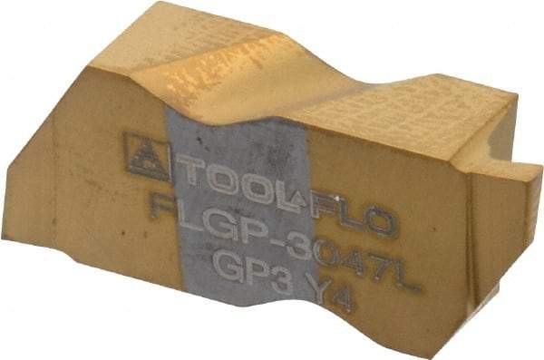 Tool-Flo - 3047FLGP Grade GP3, 3/64" Cutting Width Carbide Grooving Insert - 1.05mm Max Depth of Cut, Left Hand, 0.005 to 0.01" Corner Radius, TiN Finish - Eagle Tool & Supply