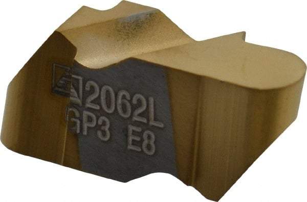 Tool-Flo - 2062FLR Grade GP3, 3.18mm Cutting Width Carbide Grooving Insert - 2.79mm Max Depth of Cut, Left Hand, 1/16" Corner Radius, TiN Finish - Eagle Tool & Supply