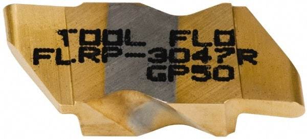 Tool-Flo - 3047FLRP Grade GP50, 2.39mm Cutting Width Carbide Grooving Insert - 4.57mm Max Depth of Cut, Right Hand, 0.047" Corner Radius, TiN Finish - Eagle Tool & Supply