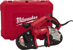 Milwaukee Tool - 120 Volt, Electric Handheld Bandsaw - 8 Ft. Cord Length, 3-1/4 Inch (Round) and 3-1/4 x 3-1/4 Inch (Rectangular) Depth of Cut, 200 and 360 SFPM, 7 Amp - Eagle Tool & Supply