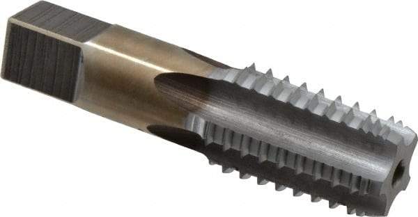 Hertel - 1/2-14 NPT, 5 Flutes, Chrome Plated, High Speed Steel, Interrupted Thread Pipe Tap - 11/16 Inch Shank Diameter, 11/16 Inch Shank Diameter, 1-3/8 Inch Thread Length, 0.51 Inch Square Size, Regular Hook - Eagle Tool & Supply