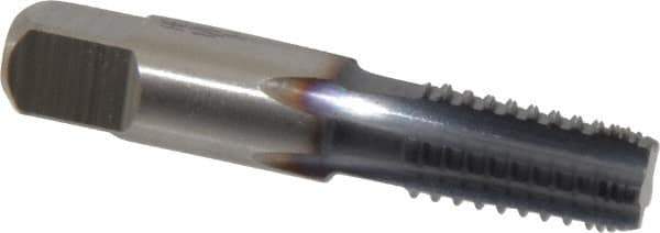 Hertel - 1/8-27 NPTF, 5 Flutes, TiCN Coated, High Speed Steel, Interrupted Thread Pipe Tap - 7/16 Inch Shank Diameter, 7/16 Inch Shank Diameter, 3/4 Inch Thread Length, 0.32 Inch Square Size, Regular Hook - Eagle Tool & Supply