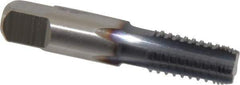 Hertel - 1/8-27 NPTF, 5 Flutes, TiCN Coated, High Speed Steel, Interrupted Thread Pipe Tap - 7/16 Inch Shank Diameter, 7/16 Inch Shank Diameter, 3/4 Inch Thread Length, 0.32 Inch Square Size, Regular Hook - Eagle Tool & Supply