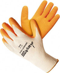 HexArmor - Size L (9), ANSI Cut Lvl A9, Puncture Lvl 5, Natural Rubber Latex Coated Cotton/SuperFabric Cut Resistant Gloves - 10.62" Long, Palm & Knuckles Coated, SuperFabric Lining, Knit Wrist, White/Orange, Paired - Eagle Tool & Supply