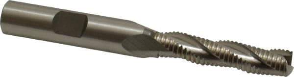 Accupro - 5/16" Diam, Fine Pitch, 1-3/8" LOC, 3 Flute Powdered Metal Corner Chamfer Roughing End Mill - Uncoated, 3-1/8" OAL, 3/8" Shank Diam, Single End, Centercutting, 30° Helix - Eagle Tool & Supply