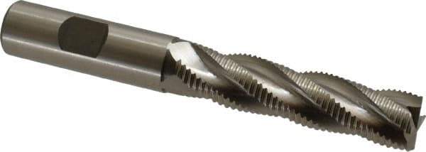 Accupro - 5/8" Diam, Fine Pitch, 2-1/2" LOC, 4 Flute Powdered Metal Corner Chamfer Roughing End Mill - Uncoated, 4-5/8" OAL, 5/8" Shank Diam, Single End, Centercutting, 30° Helix - Eagle Tool & Supply