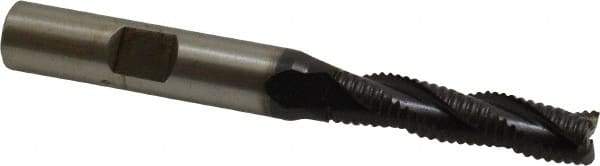 Accupro - 5/16" Diam, Fine Pitch, 1-3/8" LOC, 3 Flute Powdered Metal Corner Chamfer Roughing End Mill - TiAlN Finish, 3-1/8" OAL, 3/8" Shank Diam, Single End, Centercutting, 30° Helix - Eagle Tool & Supply