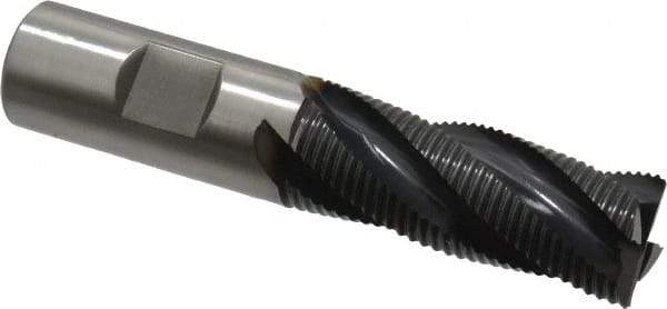Accupro - 3/4" Diam, Fine Pitch, 2-1/2" LOC, 4 Flute Powdered Metal Corner Chamfer Roughing End Mill - TiAlN Finish, 4-3/4" OAL, 3/4" Shank Diam, Single End, Centercutting, 30° Helix - Eagle Tool & Supply