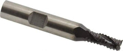 Accupro - 1/4" Diam, Coarse Pitch, 5/8" LOC, 3 Flute Powdered Metal Corner Chamfer Roughing End Mill - TiAlN Finish, 2-7/16" OAL, 3/8" Shank Diam, Single End, Centercutting, 30° Helix - Eagle Tool & Supply