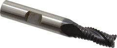 Accupro - 5/16" Diam, Coarse Pitch, 3/4" LOC, 3 Flute Powdered Metal Corner Chamfer Roughing End Mill - TiAlN Finish, 2-1/2" OAL, 3/8" Shank Diam, Single End, Centercutting, 30° Helix - Eagle Tool & Supply