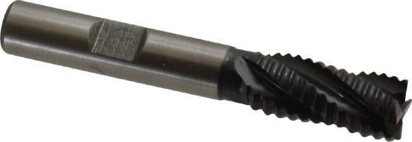 Accupro - 7/16" Diam, Coarse Pitch, 1" LOC, 4 Flute Powdered Metal Corner Chamfer Roughing End Mill - TiAlN Finish, 2-11/16" OAL, 3/8" Shank Diam, Single End, Centercutting, 30° Helix - Eagle Tool & Supply