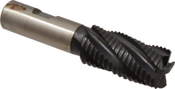 Accupro - 1" Diam, Coarse Pitch, 2" LOC, 5 Flute Powdered Metal Corner Chamfer Roughing End Mill - TiAlN Finish, 4-1/4" OAL, 3/4" Shank Diam, Single End, Centercutting, 30° Helix - Eagle Tool & Supply