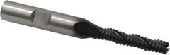 Accupro - 1/4" Diam, Coarse Pitch, 1-1/4" LOC, 3 Flute Powdered Metal Corner Chamfer Roughing End Mill - TiAlN Finish, 3-1/16" OAL, 3/8" Shank Diam, Single End, Centercutting, 30° Helix - Eagle Tool & Supply