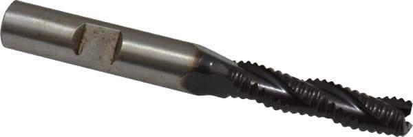 Accupro - 5/16" Diam, Coarse Pitch, 1-3/8" LOC, 3 Flute Powdered Metal Corner Chamfer Roughing End Mill - TiAlN Finish, 3-1/8" OAL, 3/8" Shank Diam, Single End, Centercutting, 30° Helix - Eagle Tool & Supply