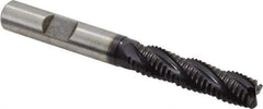 Accupro - 3/8" Diam, Coarse Pitch, 1-1/2" LOC, 4 Flute Powdered Metal Corner Chamfer Roughing End Mill - TiAlN Finish, 3-1/4" OAL, 3/8" Shank Diam, Single End, Centercutting, 30° Helix - Eagle Tool & Supply