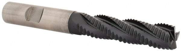 Accupro - 1/2" Diam, Coarse Pitch, 2" LOC, 4 Flute Powdered Metal Corner Chamfer Roughing End Mill - TiAlN Finish, 4" OAL, 1/2" Shank Diam, Single End, Centercutting, 30° Helix - Eagle Tool & Supply