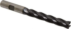 Accupro - 1/2" Diam, Coarse Pitch, 3" LOC, 4 Flute Powdered Metal Corner Chamfer Roughing End Mill - TiAlN Finish, 5" OAL, 1/2" Shank Diam, Single End, Centercutting, 30° Helix - Eagle Tool & Supply
