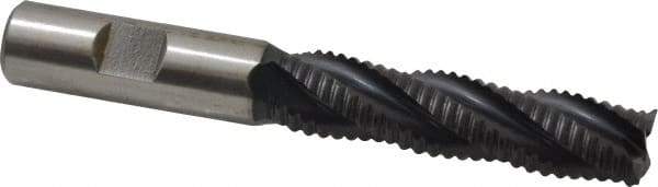Accupro - 5/8" Diam, Coarse Pitch, 2-1/2" LOC, 4 Flute Powdered Metal Corner Chamfer Roughing End Mill - TiAlN Finish, 4-5/8" OAL, 5/8" Shank Diam, Single End, Centercutting, 30° Helix - Eagle Tool & Supply