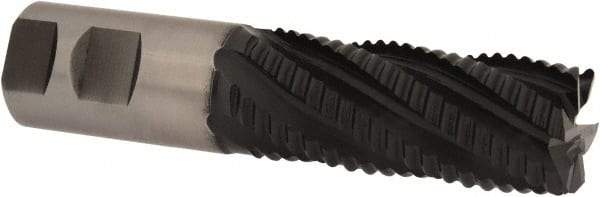 Accupro - 1-1/4" Diam, Coarse Pitch, 3" LOC, 6 Flute Powdered Metal Corner Chamfer Roughing End Mill - TiAlN Finish, 5-1/2" OAL, 1-1/4" Shank Diam, Single End, Centercutting, 30° Helix - Eagle Tool & Supply