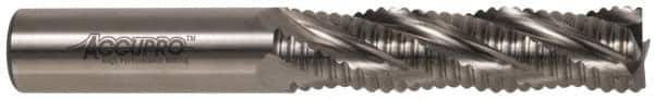 Accupro - 1" Diam, Coarse Pitch, 3" LOC, 5 Flute Powdered Metal Corner Chamfer Roughing End Mill - Uncoated, 5-1/2" OAL, 1" Shank Diam, Single End, Centercutting, 30° Helix - Eagle Tool & Supply