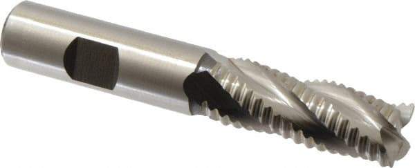 Accupro - 5/8" Diam, Coarse Pitch, 1-5/8" LOC, 4 Flute Powdered Metal Corner Chamfer Roughing End Mill - Uncoated, 3-3/4" OAL, 5/8" Shank Diam, Single End, Centercutting, 30° Helix - Eagle Tool & Supply