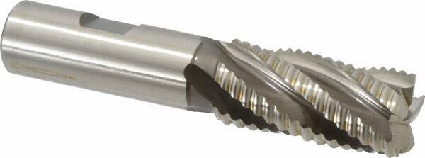Accupro - 7/8" Diam, Coarse Pitch, 1-7/8" LOC, 5 Flute Powdered Metal Corner Chamfer Roughing End Mill - Uncoated, 4-1/8" OAL, 3/4" Shank Diam, Single End, Centercutting, 30° Helix - Eagle Tool & Supply