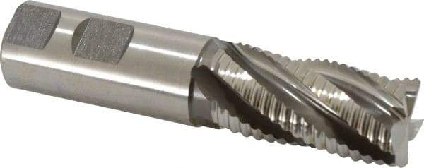 Accupro - 1" Diam, Coarse Pitch, 2" LOC, 5 Flute Powdered Metal Corner Chamfer Roughing End Mill - Uncoated, 4-1/2" OAL, 1" Shank Diam, Single End, Centercutting, 30° Helix - Eagle Tool & Supply