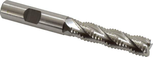 Accupro - 1/2" Diam, Coarse Pitch, 2" LOC, 4 Flute Powdered Metal Corner Chamfer Roughing End Mill - Uncoated, 4" OAL, 1/2" Shank Diam, Single End, Centercutting, 30° Helix - Eagle Tool & Supply