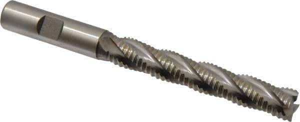 Accupro - 1/2" Diam, Coarse Pitch, 3" LOC, 4 Flute Powdered Metal Corner Chamfer Roughing End Mill - Uncoated, 5" OAL, 1/2" Shank Diam, Single End, Centercutting, 30° Helix - Eagle Tool & Supply