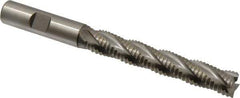 Accupro - 1/2" Diam, Coarse Pitch, 3" LOC, 4 Flute Powdered Metal Corner Chamfer Roughing End Mill - Uncoated, 5" OAL, 1/2" Shank Diam, Single End, Centercutting, 30° Helix - Eagle Tool & Supply