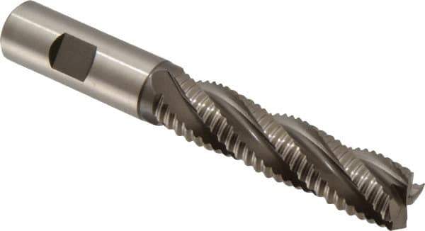 Accupro - 3/4" Diam, Coarse Pitch, 3" LOC, 4 Flute Powdered Metal Corner Chamfer Roughing End Mill - Uncoated, 5-1/4" OAL, 3/4" Shank Diam, Single End, Centercutting, 30° Helix - Eagle Tool & Supply