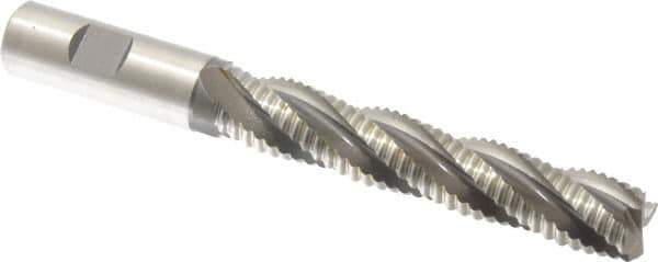 Accupro - 3/4" Diam, Coarse Pitch, 4-1/8" LOC, 4 Flute Powdered Metal Corner Chamfer Roughing End Mill - Uncoated, 6-3/8" OAL, 3/4" Shank Diam, Single End, Centercutting, 30° Helix - Eagle Tool & Supply