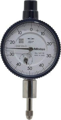 Mitutoyo - 1/4" Range, 0-50-0 Dial Reading, 0.001" Graduation Dial Drop Indicator - 1-5/8" Dial, 0.1" Range per Revolution, 0.001" Accuracy, Revolution Counter - Eagle Tool & Supply