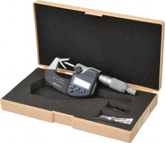 Mitutoyo - 0.05 to 0.6 Inch Measurement, Accuracy Up to 4 micro m, 3 Flutes Measured, Ratchet Stop Thimble, Electronic V Anvil Micrometer - 0.0001 Inch Resolution, Carbide, Data Output, SR44 Battery - Eagle Tool & Supply