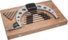 Mitutoyo - 6 Anvil, Electronic, 6 to 12 Inch Range, Carbide Face Interchangeable Anvil Micrometer - Ratchet Stop Thimble, 0.0001 Inch Resolution, 0.00016 + 0.00004 (L/3) Inch Accuracy, SR44 Battey, Includes 6 Anvils, 6 Standards and Fitted Wooden Case - Eagle Tool & Supply