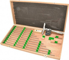Mitutoyo - 0 to 304.8mm Range, 4" Base Length, 12 Rods, Ratchet Stop Thimble, Electronic Depth Micrometer - No Water Resistance Rating, 0.00005" Resolution, Accurate to 0.00012", 0.157" Rod Diam, SR44 Battery, Data Output - Eagle Tool & Supply