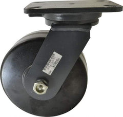 Hamilton - 8" Diam x 3" Wide x 10-1/2" OAH Top Plate Mount Swivel Caster - Phenolic, 3,000 Lb Capacity, Roller Bearing, 5-1/4 x 7-1/4" Plate - Eagle Tool & Supply