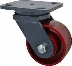 Hamilton - 4" Diam x 2" Wide x 5-5/8" OAH Top Plate Mount Swivel Caster - Cast Iron, 1,000 Lb Capacity, Roller Bearing, 4 x 5" Plate - Eagle Tool & Supply