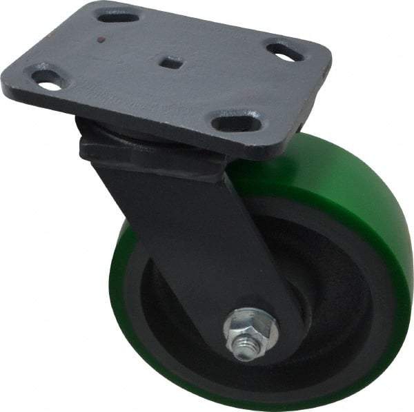 Hamilton - 6" Diam x 2" Wide x 7-1/2" OAH Top Plate Mount Swivel Caster - Polyurethane, 1,200 Lb Capacity, Precision Sealed Bearing, 4 x 5" Plate - Eagle Tool & Supply