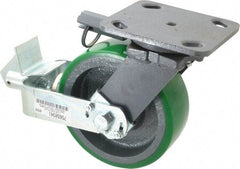 Hamilton - 6" Diam x 2" Wide x 7-1/2" OAH Top Plate Mount Swivel Caster with Brake - Polyurethane, 1,200 Lb Capacity, Precision Sealed Bearing, 4 x 5" Plate - Eagle Tool & Supply