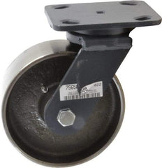 Hamilton - 6" Diam x 2" Wide x 7-1/2" OAH Top Plate Mount Swivel Caster - Forged Steel, 2,000 Lb Capacity, Roller Bearing, 4 x 5" Plate - Eagle Tool & Supply
