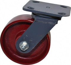 Hamilton - 6" Diam x 2" Wide x 7-1/2" OAH Top Plate Mount Swivel Caster - Cast Iron, 1,400 Lb Capacity, Precision Sealed Bearing, 4 x 5" Plate - Eagle Tool & Supply