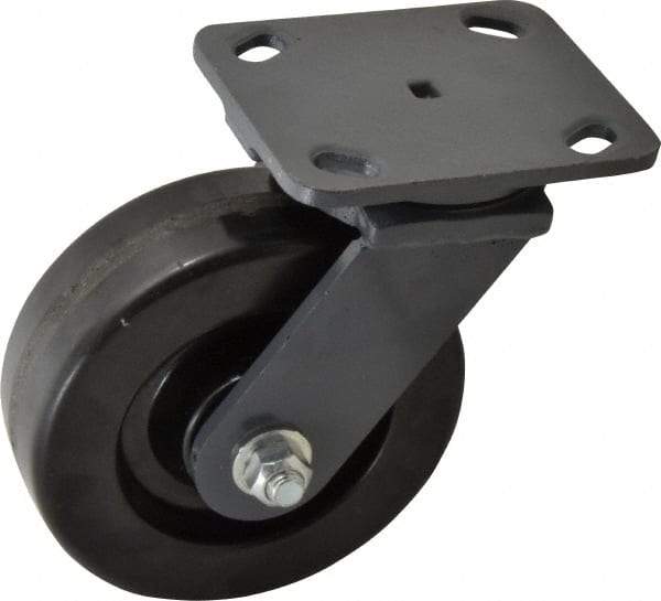 Hamilton - 6" Diam x 2" Wide x 7-1/2" OAH Top Plate Mount Swivel Caster - Phenolic, 1,200 Lb Capacity, Roller Bearing, 4 x 5" Plate - Eagle Tool & Supply