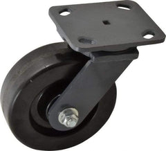 Hamilton - 6" Diam x 2" Wide x 7-1/2" OAH Top Plate Mount Swivel Caster - Phenolic, 1,200 Lb Capacity, Roller Bearing, 4 x 5" Plate - Eagle Tool & Supply