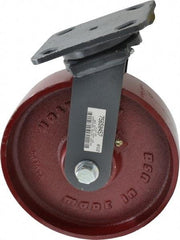 Hamilton - 8" Diam x 2" Wide x 9-1/2" OAH Top Plate Mount Swivel Caster - Cast Iron, 1,500 Lb Capacity, Roller Bearing, 4 x 5" Plate - Eagle Tool & Supply