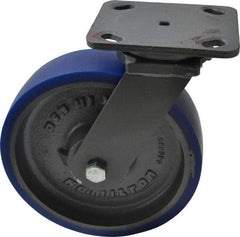 Hamilton - 8" Diam x 2" Wide x 9-1/2" OAH Top Plate Mount Swivel Caster - Polyurethane, 1,200 Lb Capacity, Precision Sealed Bearing, 4 x 5" Plate - Eagle Tool & Supply